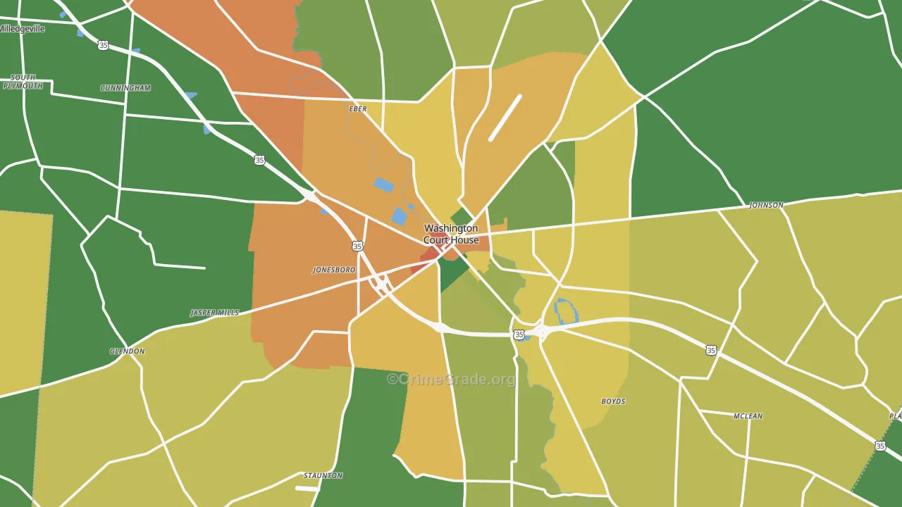Washington Court House, OH Map of Burglary Rates