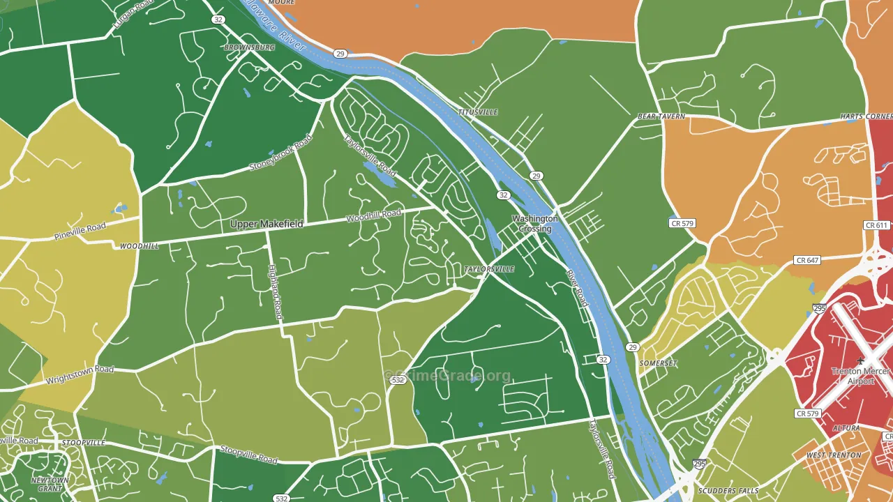 Washington Crossing, PA Map of Burglary Rates
