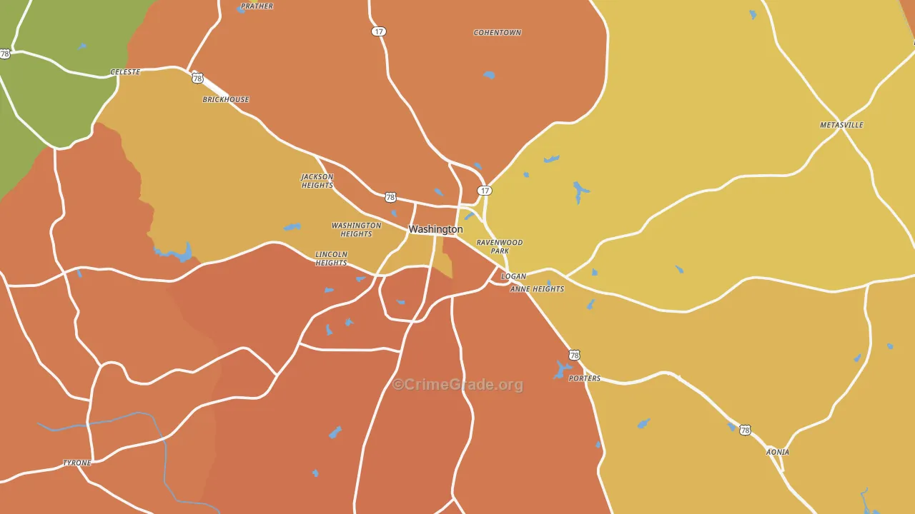 Washington, GA Map of Burglary Rates