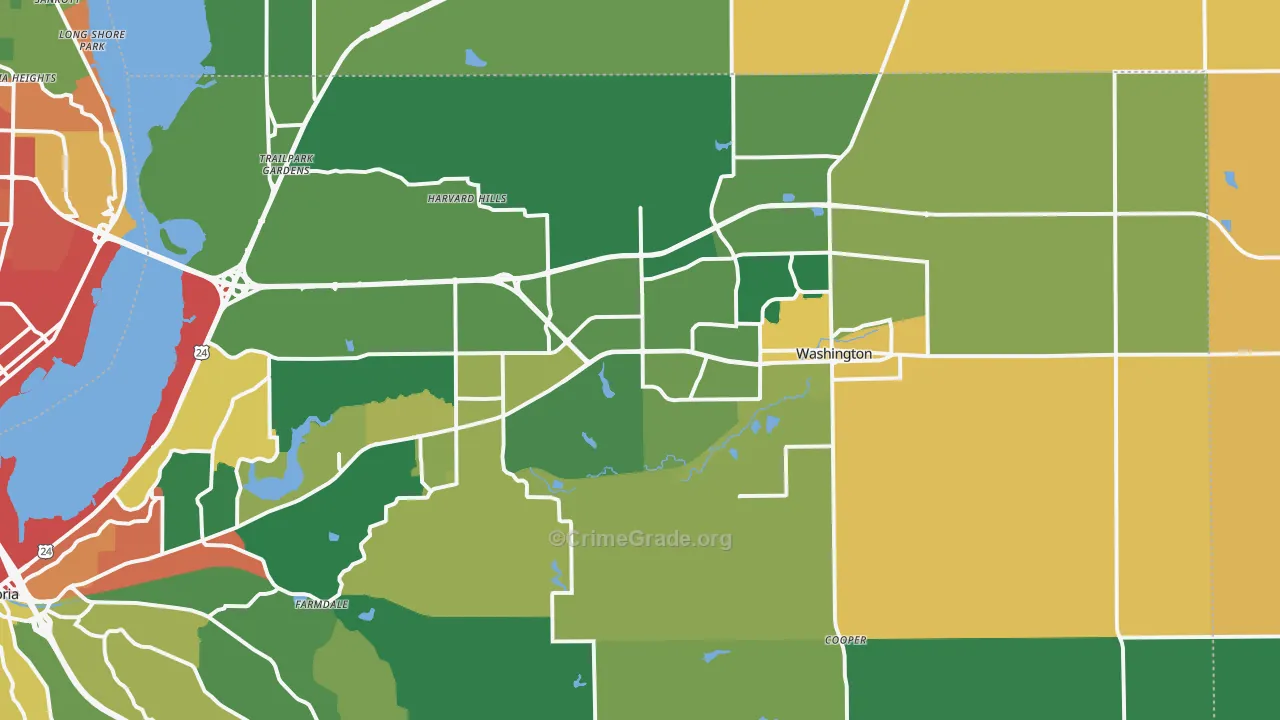 Washington, IL Map of Burglary Rates