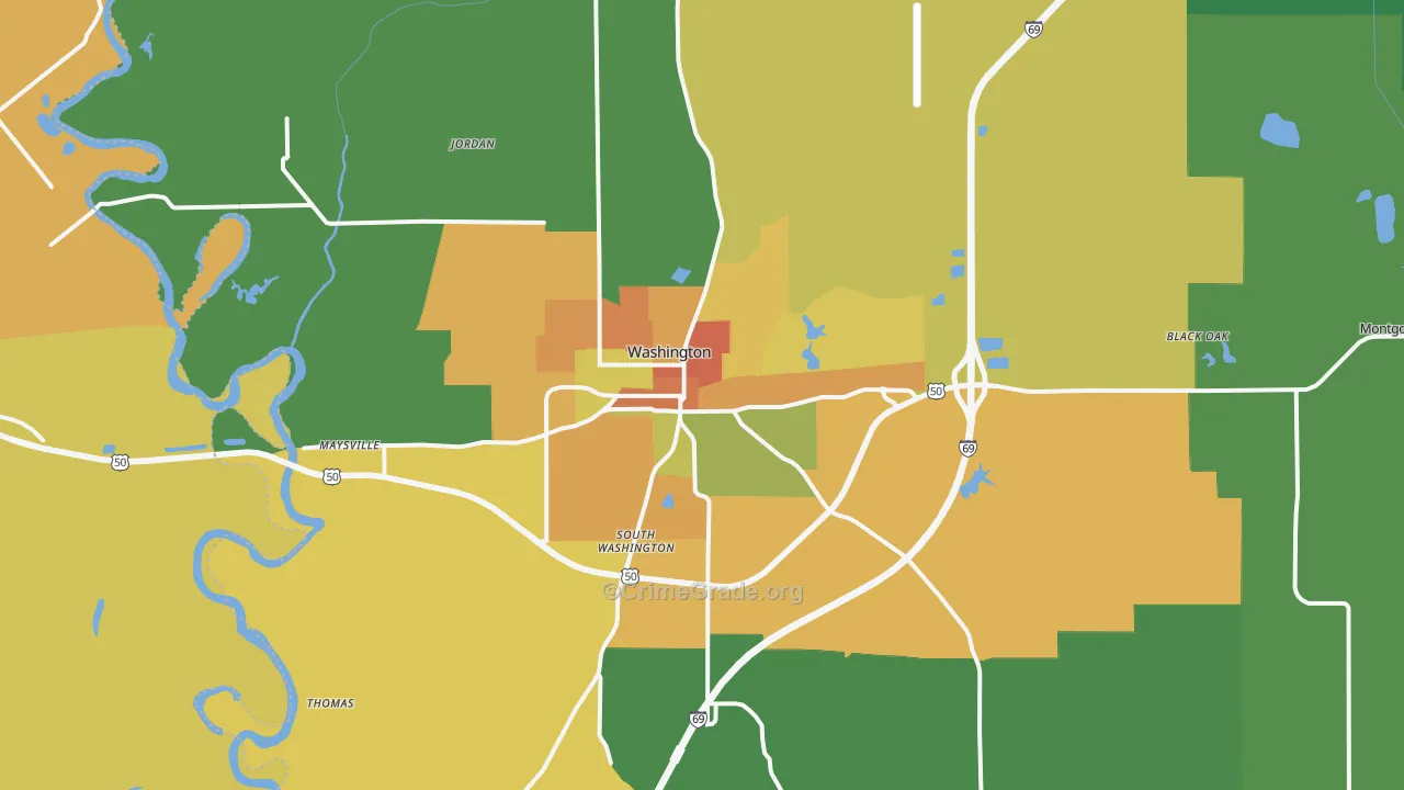 Washington, IN Map of Burglary Rates