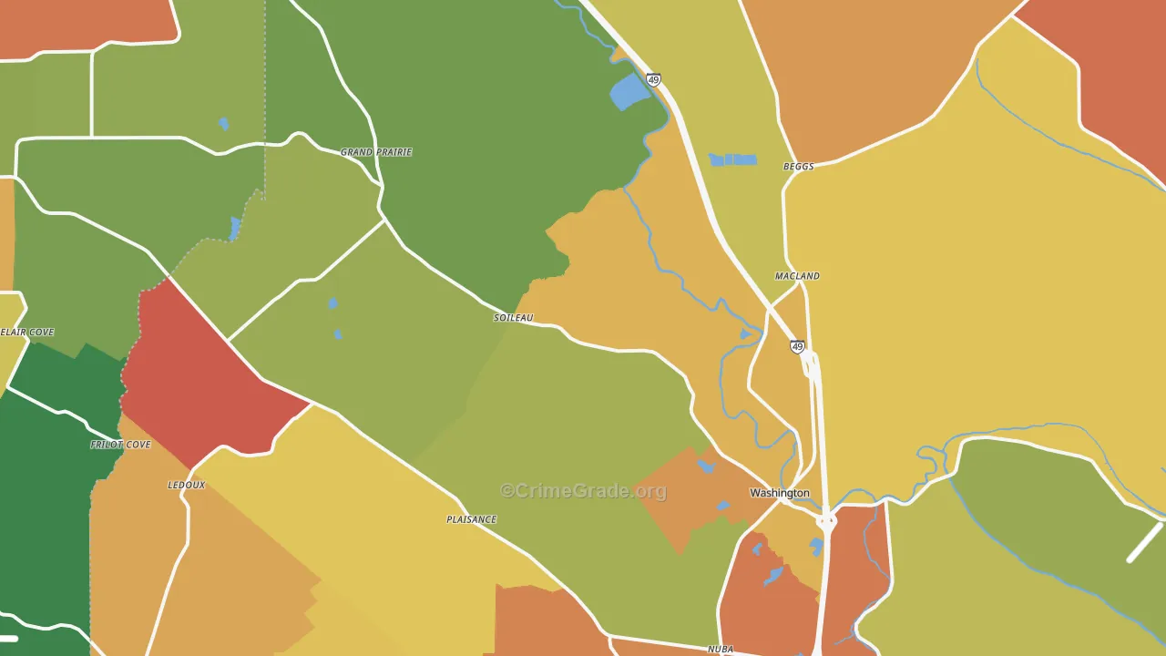 Washington, LA Map of Burglary Rates