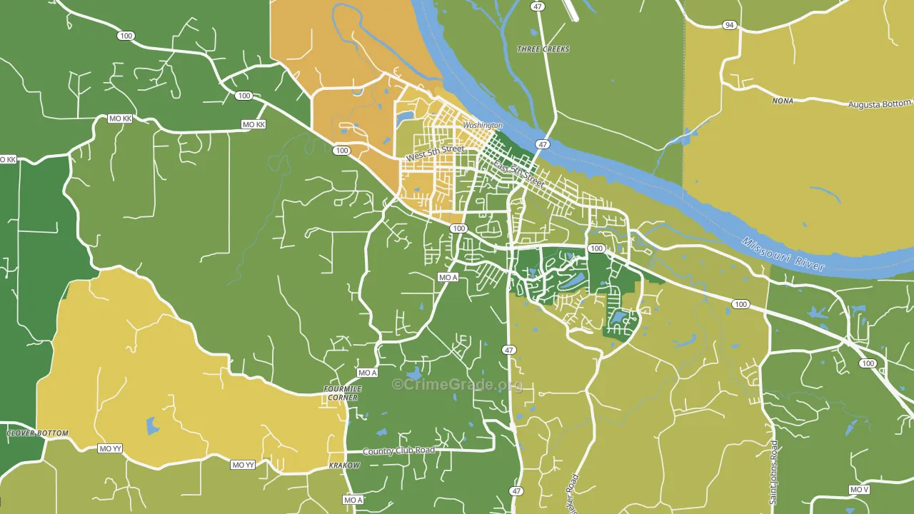 Washington, MO Map of Burglary Rates