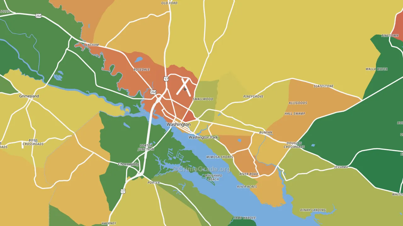 Washington, NC Map of Burglary Rates