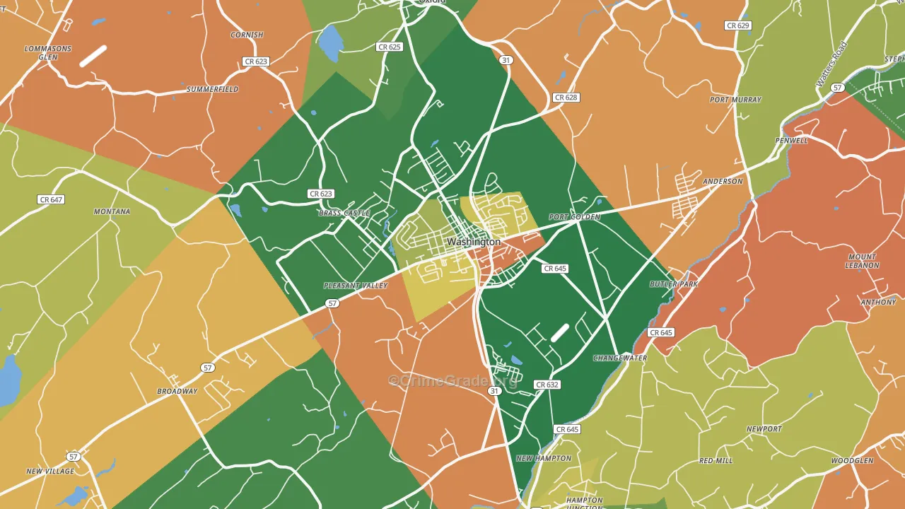 Washington, NJ Map of Burglary Rates