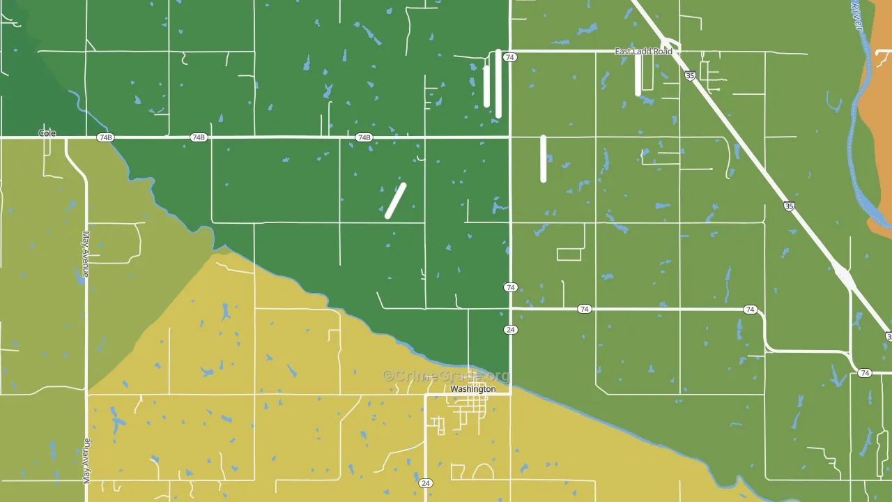 Washington, OK Map of Burglary Rates