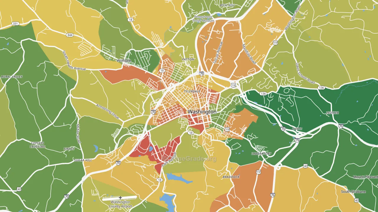 Washington, PA Map of Burglary Rates