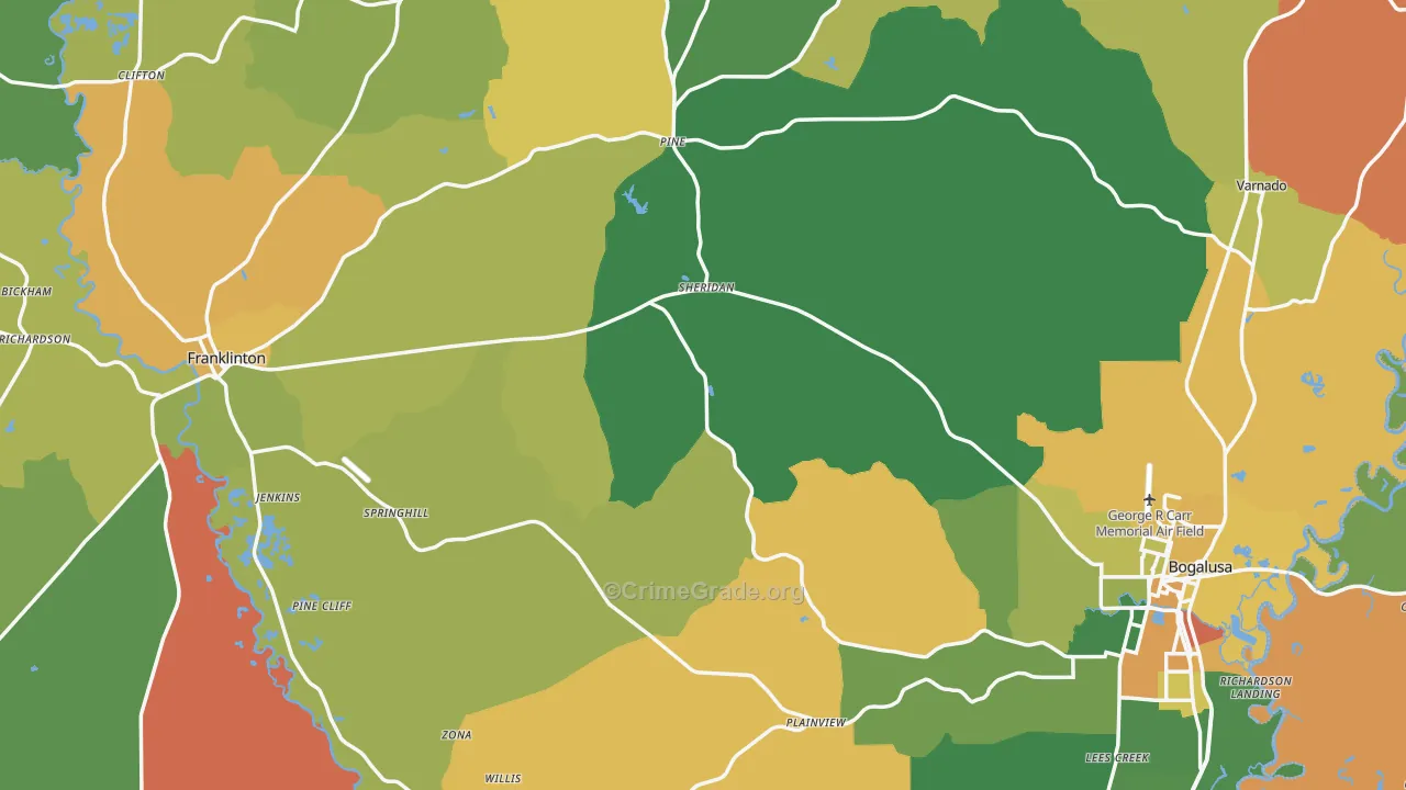 Washington Parish, LA Map of Burglary Rates