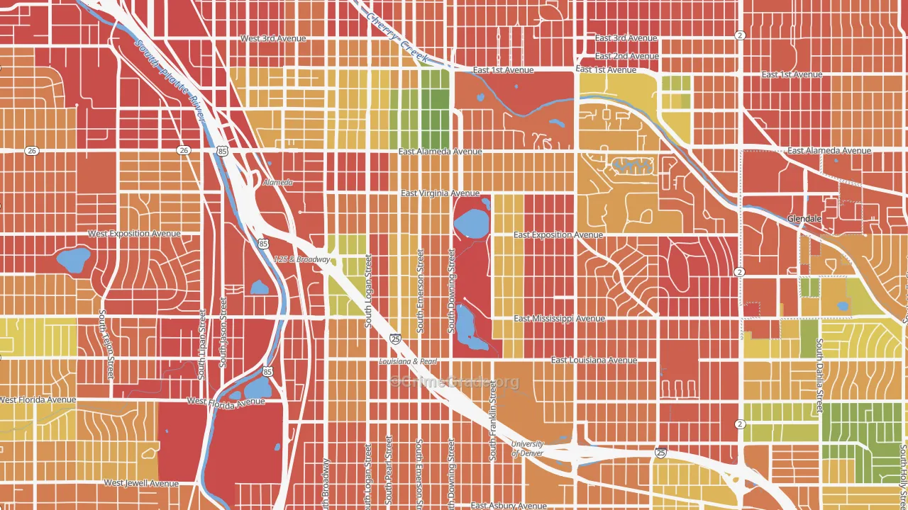 Washington Park, Denver, CO Map of Burglary Rates