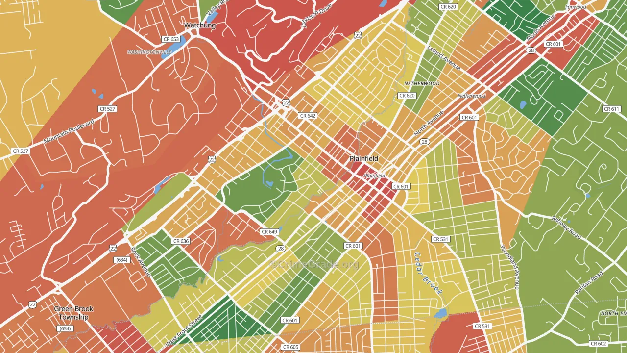 Washington Park Historic District, North Plainfield, NJ Map of Burglary Rates