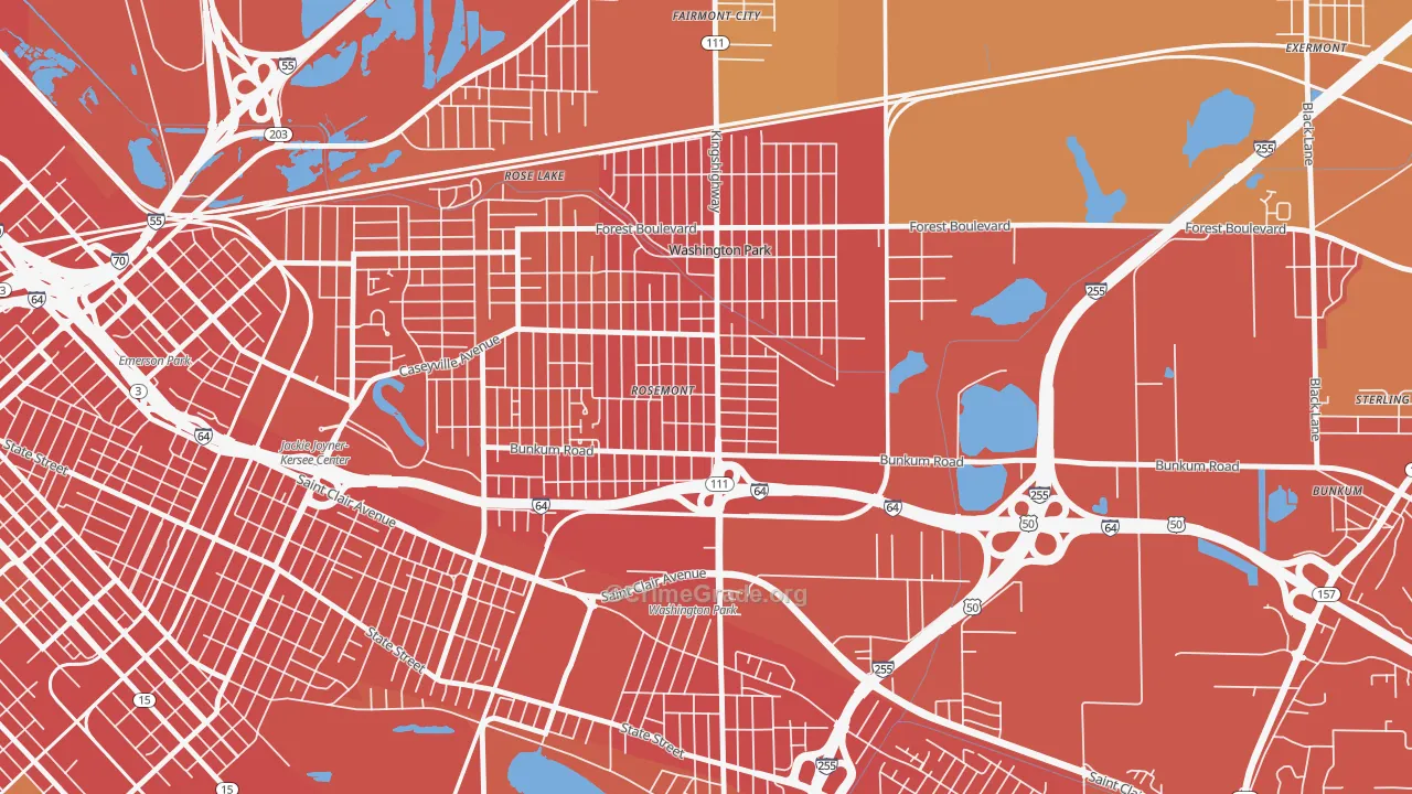 Washington Park, IL Map of Burglary Rates