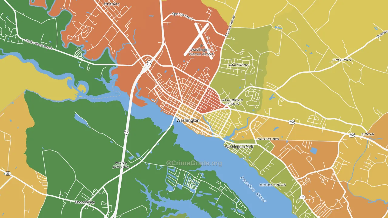 Washington Park, NC Map of Burglary Rates