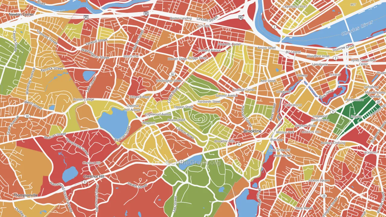Washington Square, Brookline, MA Map of Burglary Rates