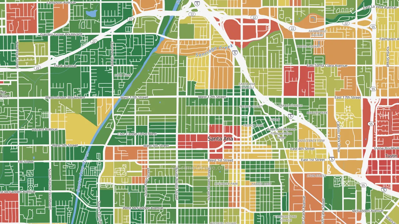 Washington Square, Santa Ana, CA Map of Burglary Rates
