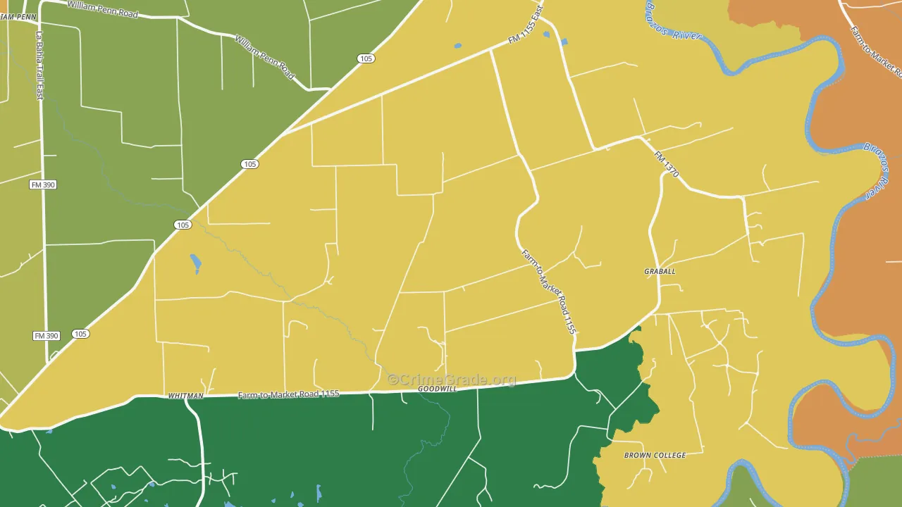 Washington, TX Map of Burglary Rates