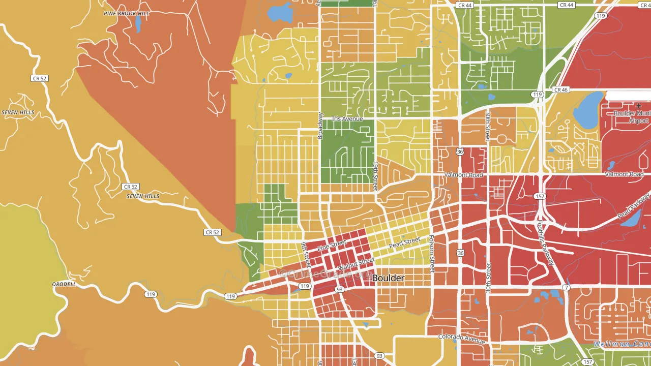 Washington Village, Boulder, CO Map of Burglary Rates