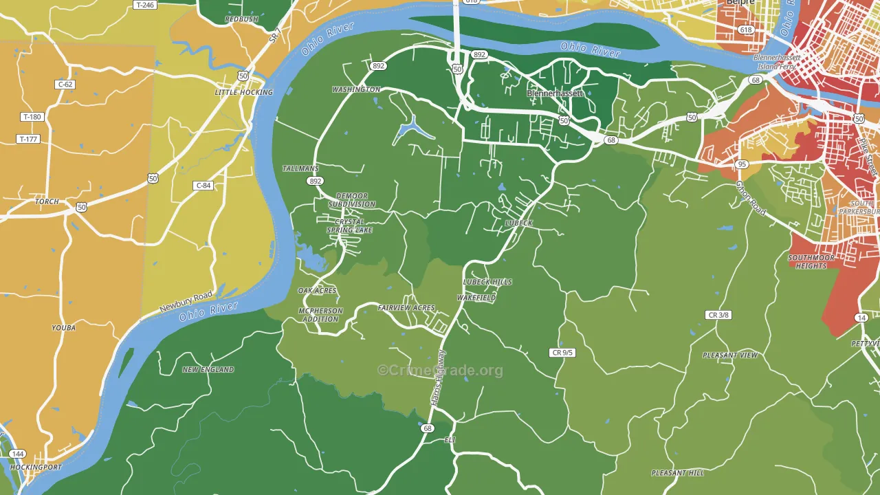 Washington, WV Map of Burglary Rates