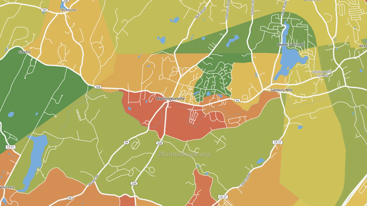 Washingtonville, NY Map of Burglary Rates
