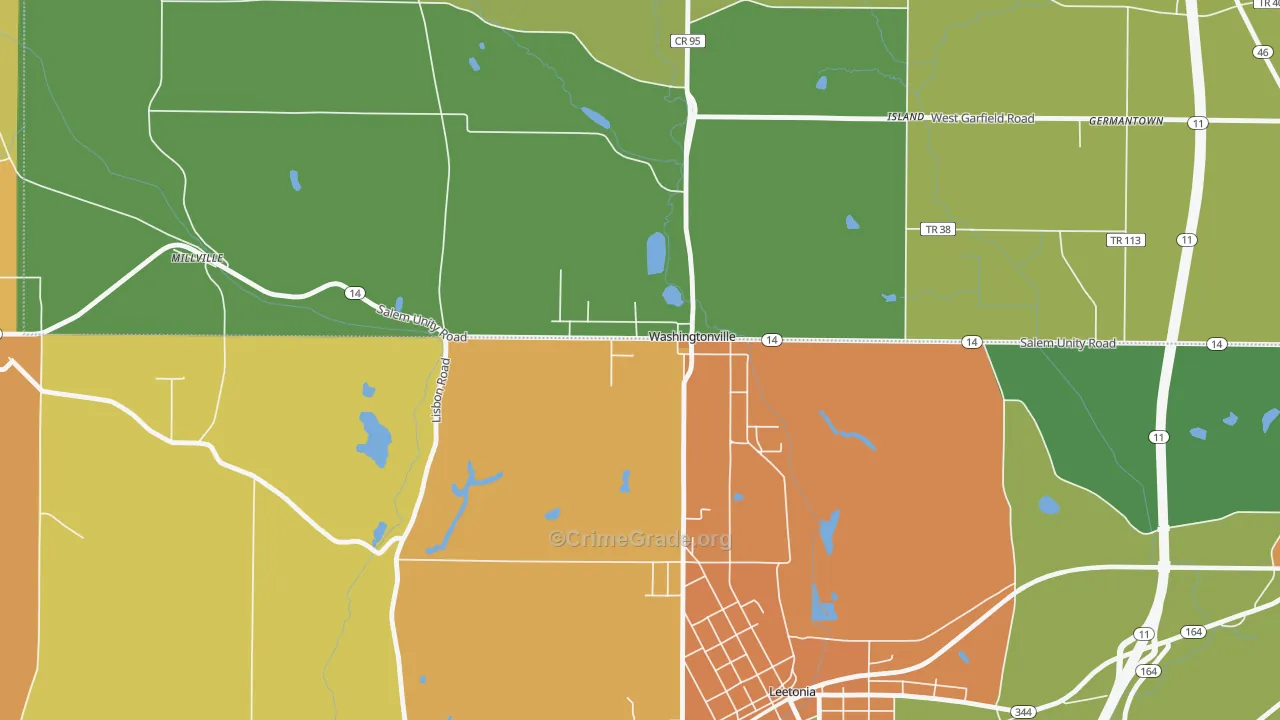 Washingtonville, OH Map of Burglary Rates