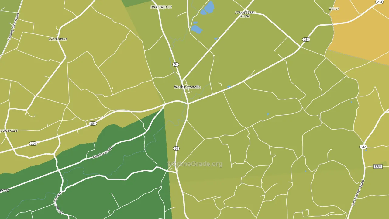 Washingtonville, PA Map of Burglary Rates