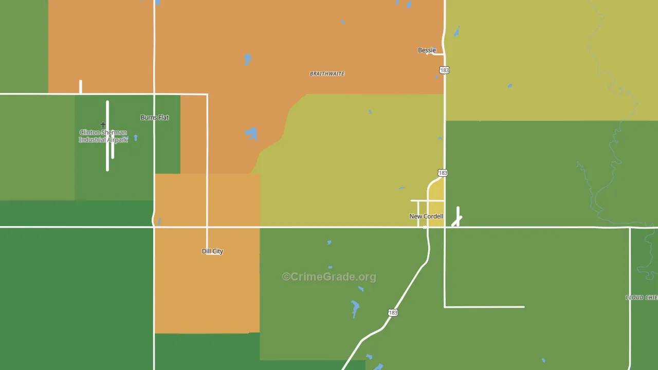 Washita County, OK Map of Burglary Rates