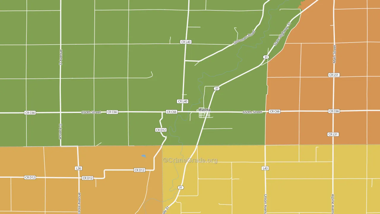 Washta, IA Map of Burglary Rates