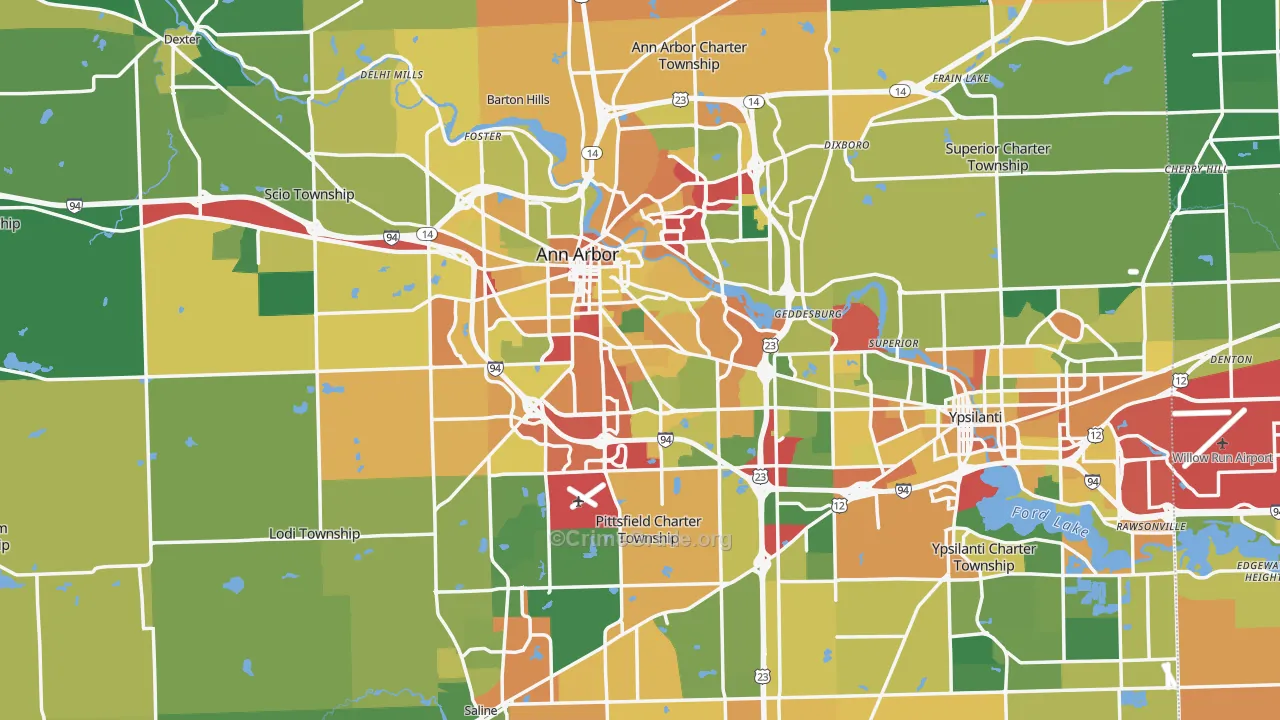Washtenaw County, MI Map of Burglary Rates