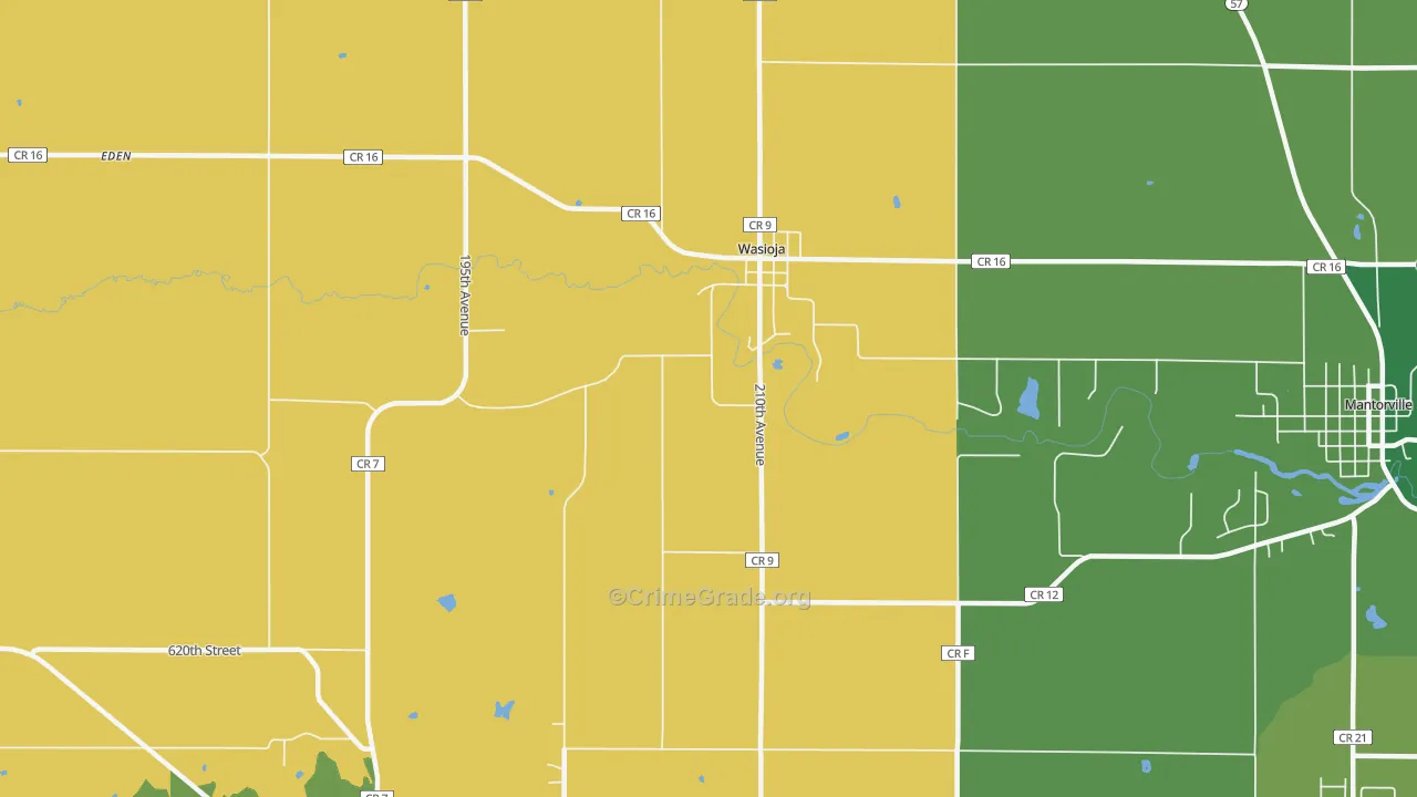 Wasioja, MN Map of Burglary Rates