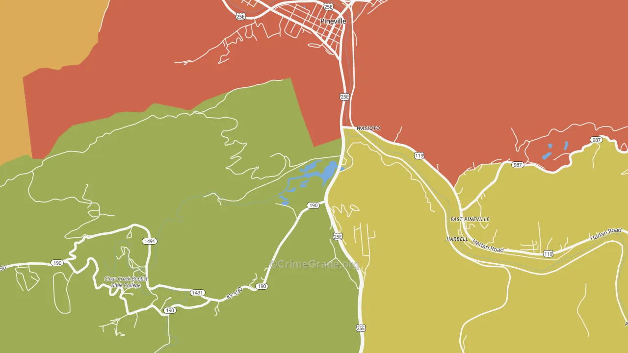 Wasioto, KY Map of Burglary Rates