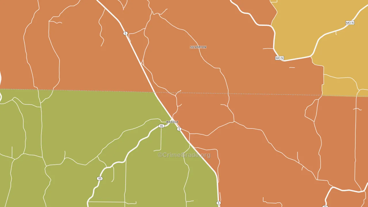 Wasola, MO Map of Burglary Rates