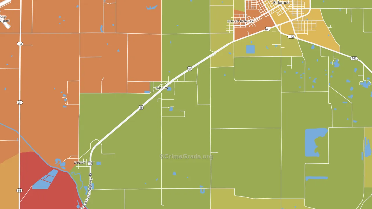 Wasson, IL Map of Burglary Rates