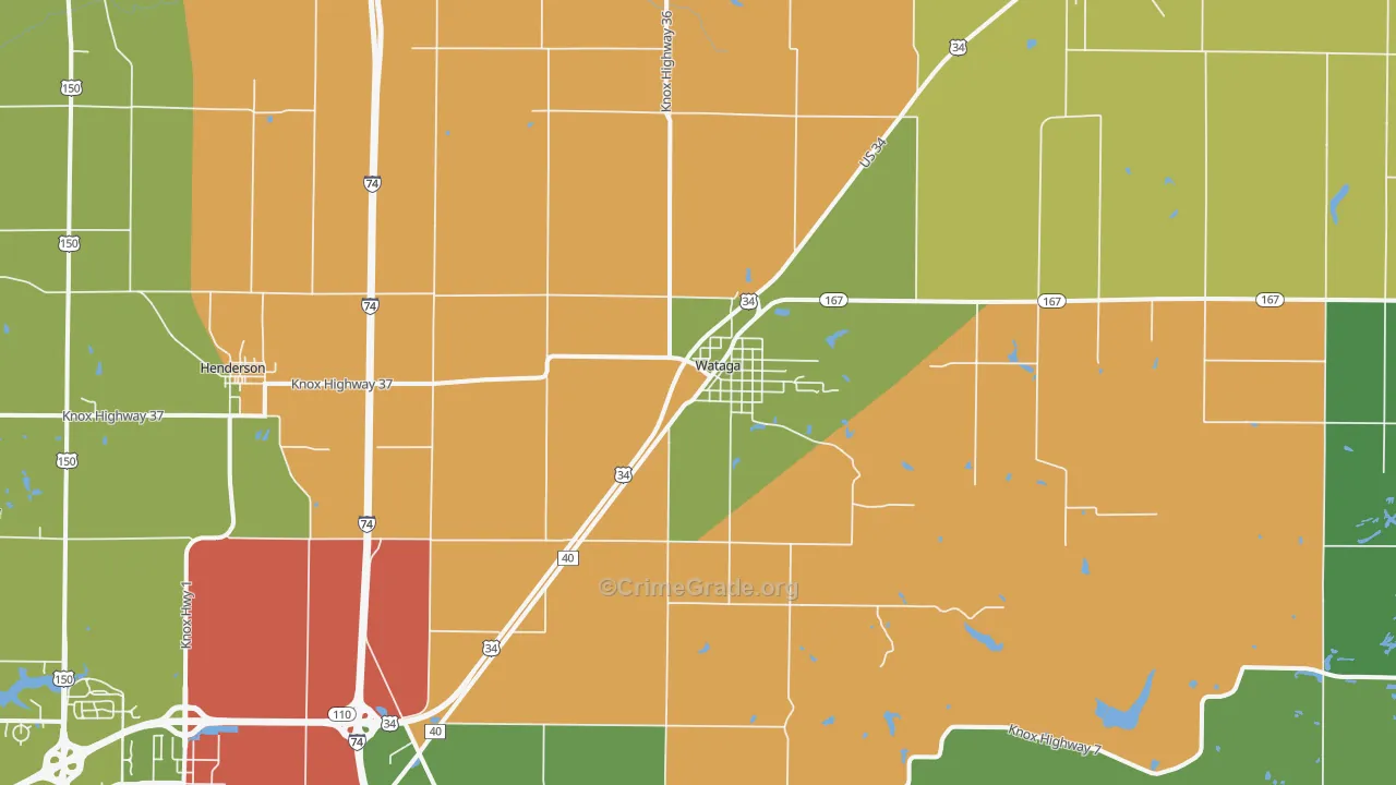 Wataga, IL Map of Burglary Rates