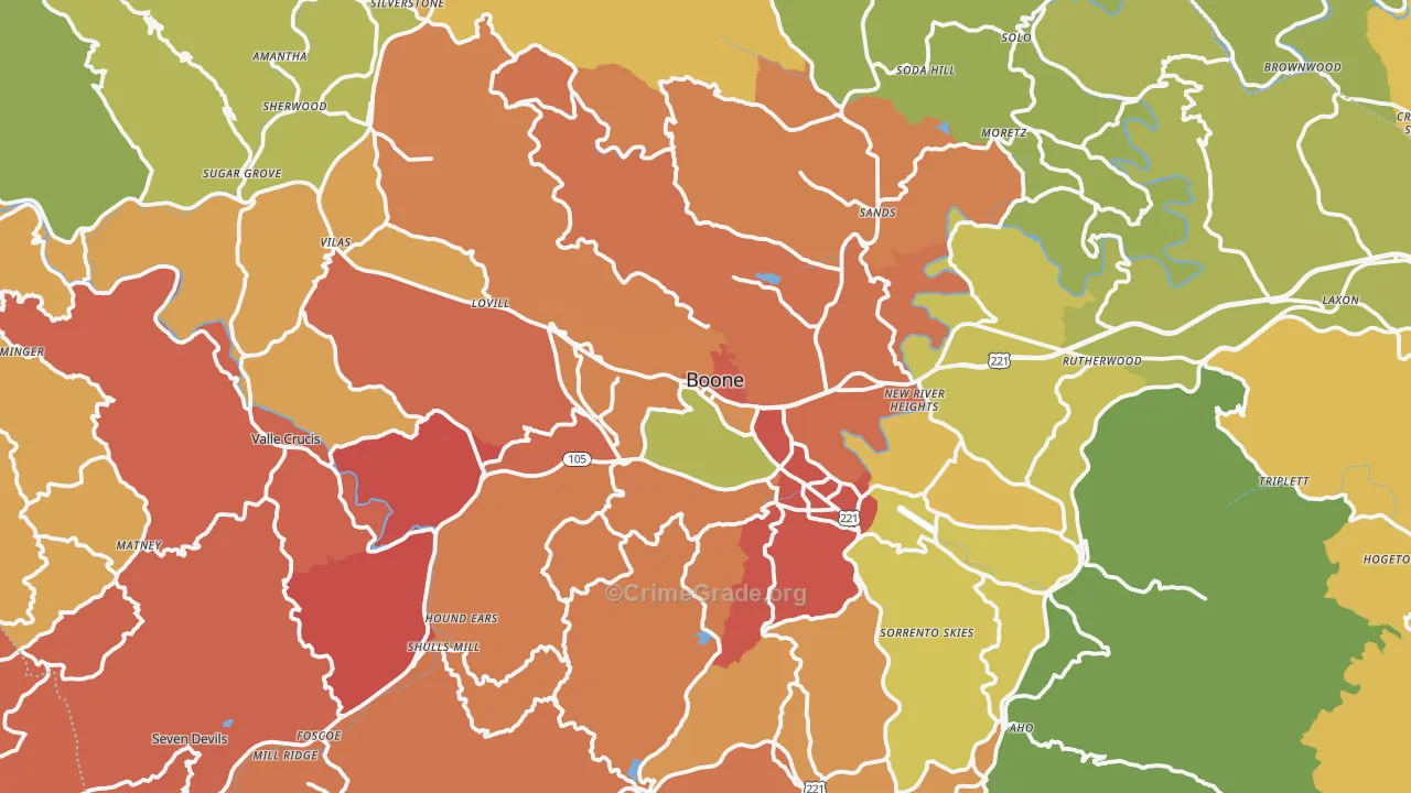 Watauga County, NC Map of Burglary Rates