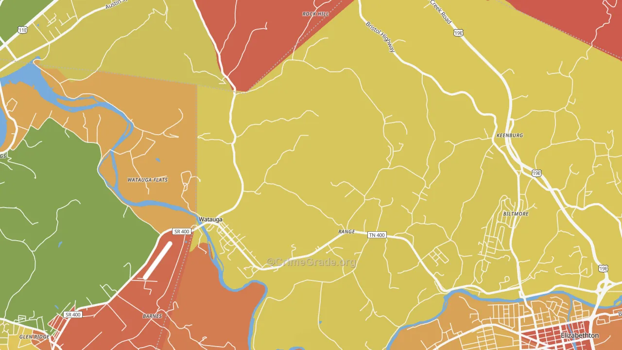 Watauga, TN Map of Burglary Rates