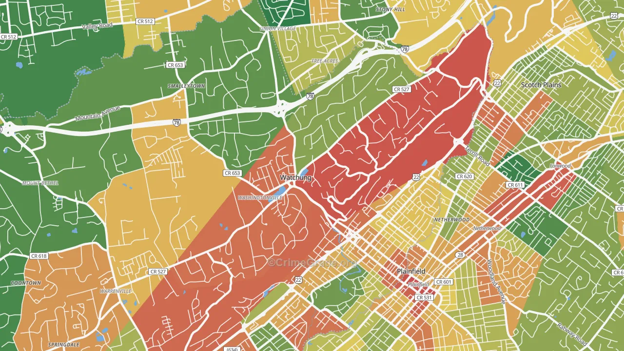 Watchung, NJ Map of Burglary Rates