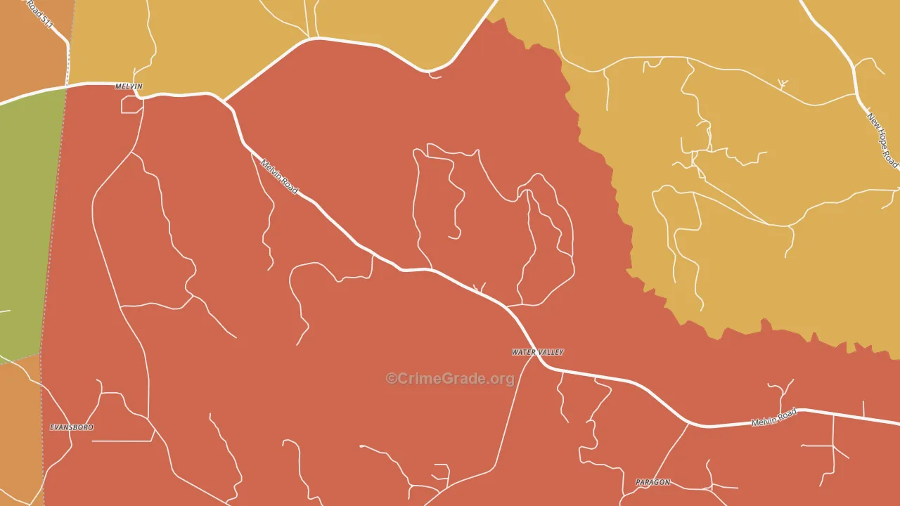 Water Valley, AL Map of Burglary Rates