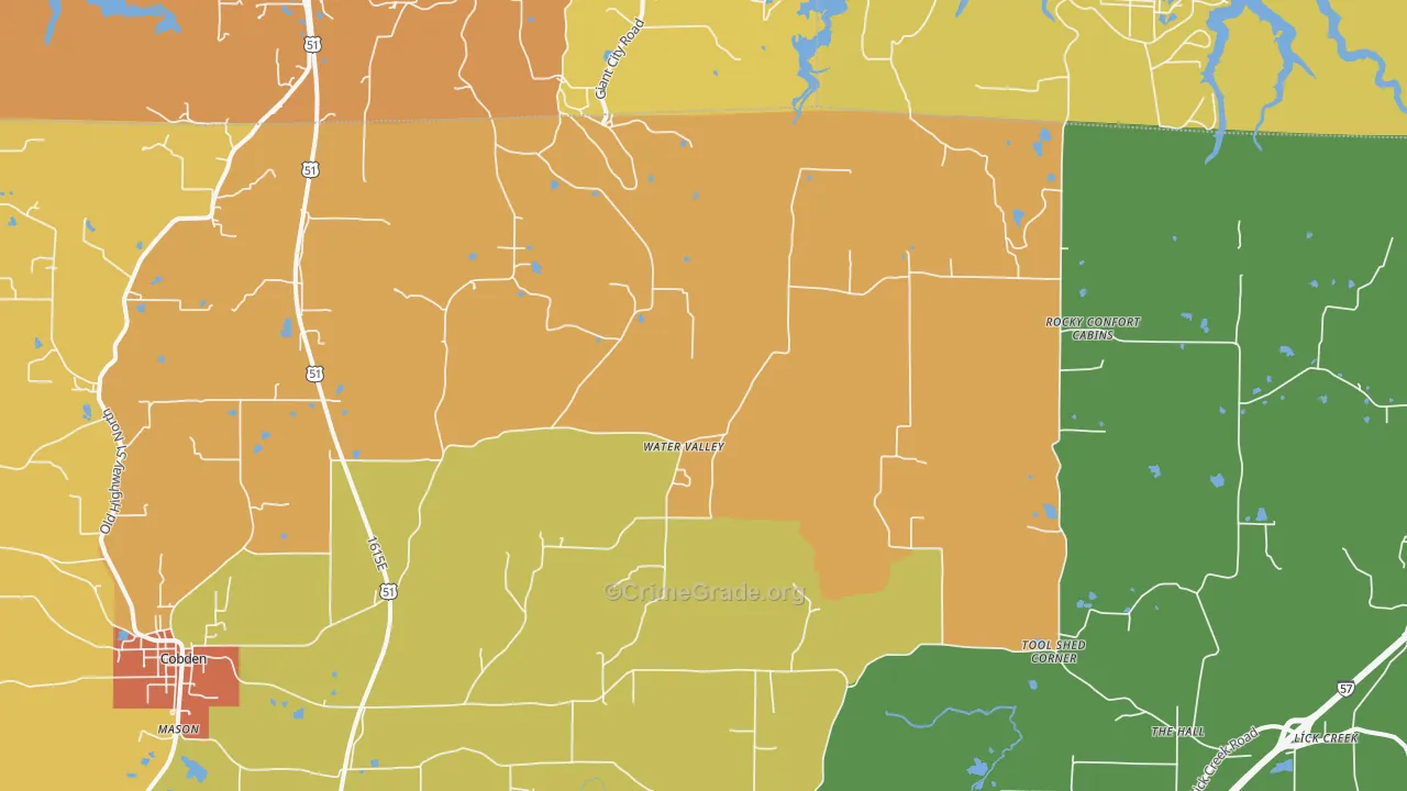 Water Valley, IL Map of Burglary Rates