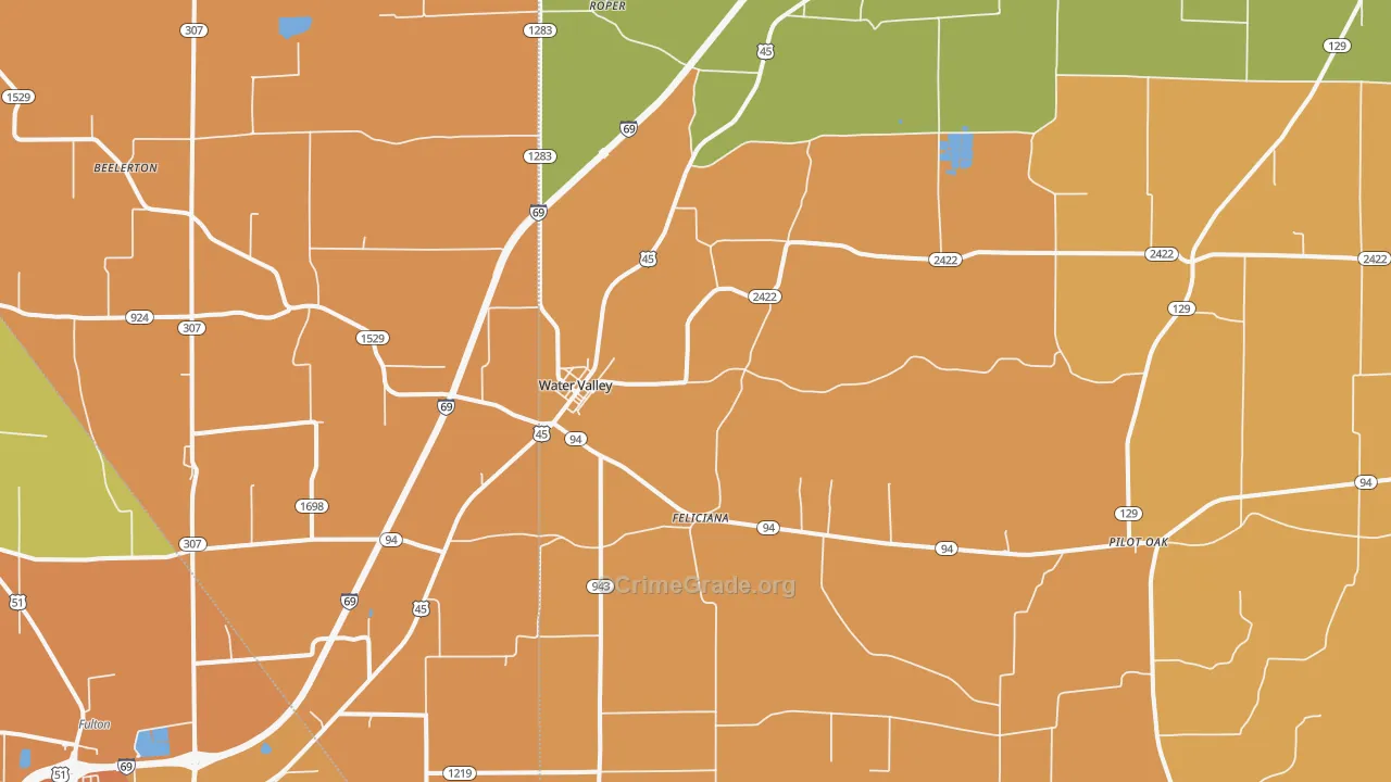Water Valley, KY Map of Burglary Rates