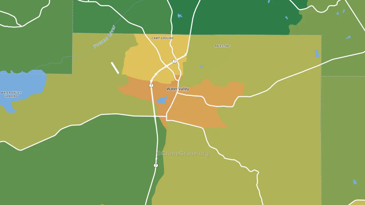 Water Valley, MS Map of Burglary Rates