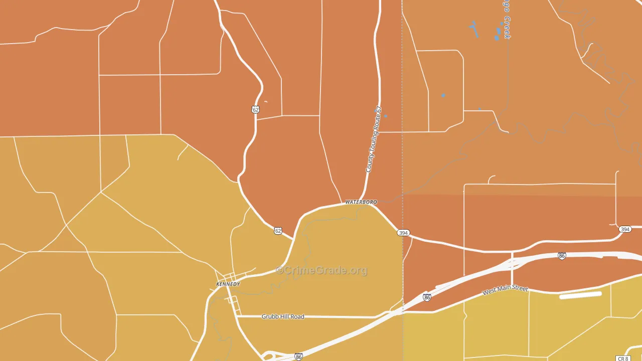 Waterboro, NY Map of Burglary Rates