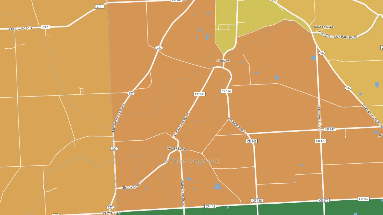 Waterburg, NY Map of Burglary Rates