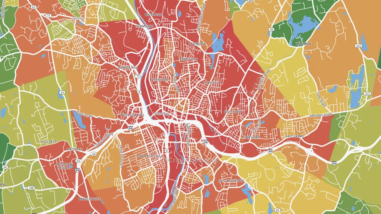 Waterbury, CT Map of Burglary Rates