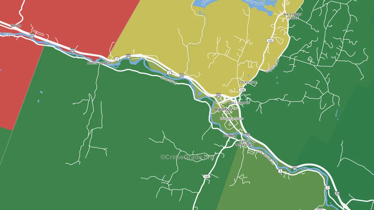 Waterbury, VT Map of Burglary Rates