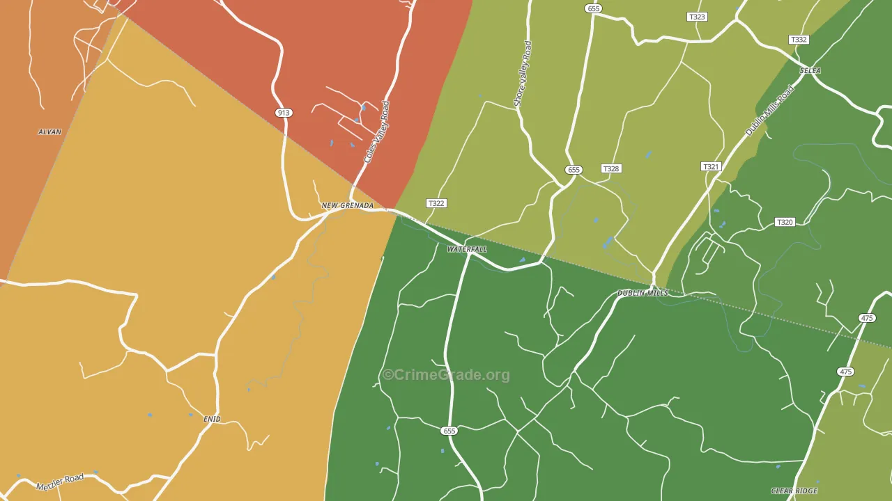 Waterfall, PA Map of Burglary Rates