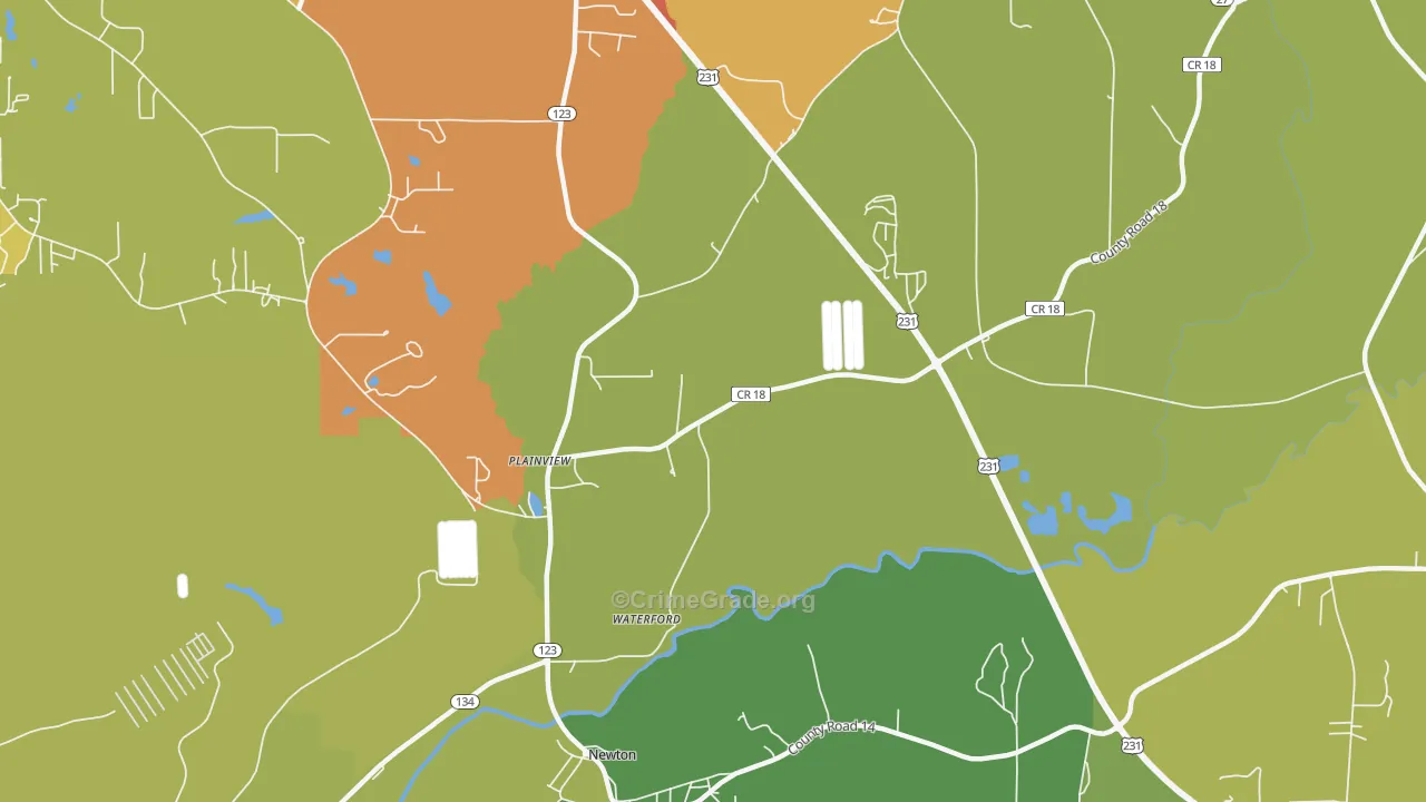Waterford, AL Map of Burglary Rates