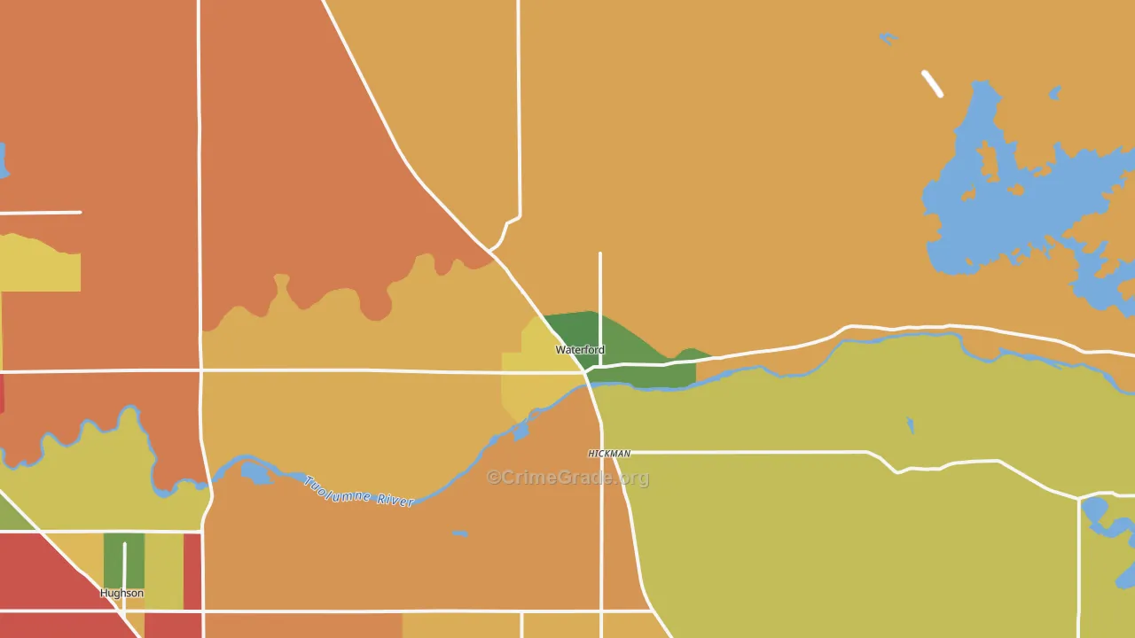 Waterford, CA Map of Burglary Rates