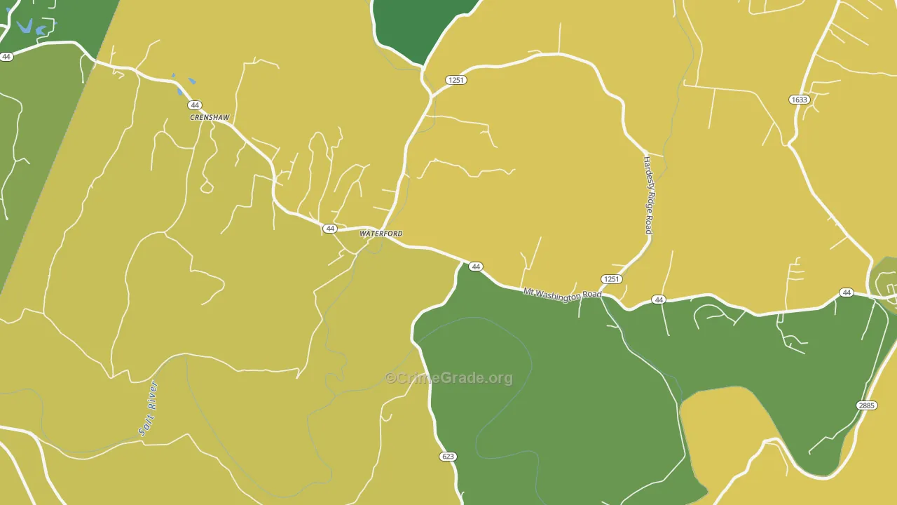 Waterford, KY Map of Burglary Rates