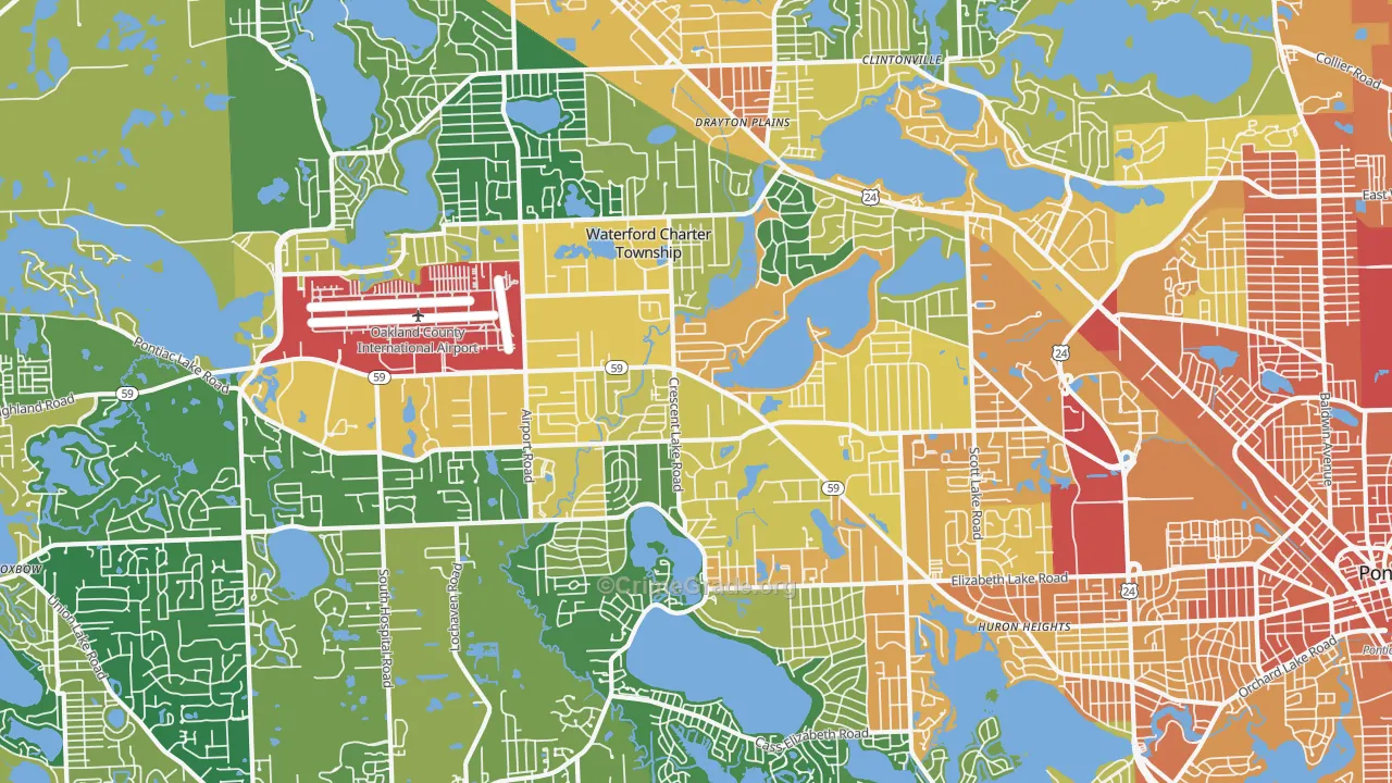 Waterford, MI Map of Burglary Rates
