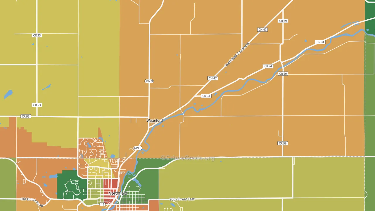 Waterford, MN Map of Burglary Rates
