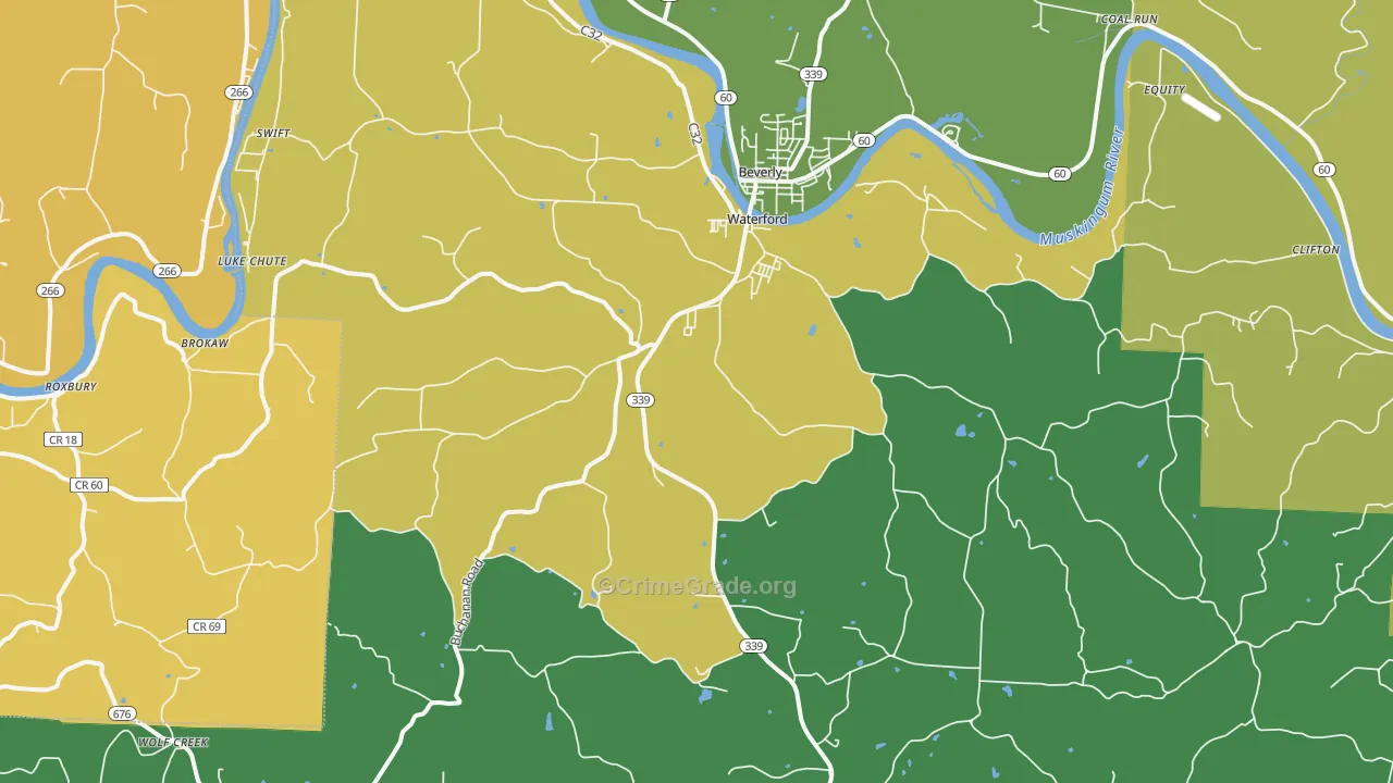 Waterford, OH Map of Burglary Rates